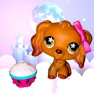 LPS cocker spaniel and Shopkins food bowl accessory toy set of 2